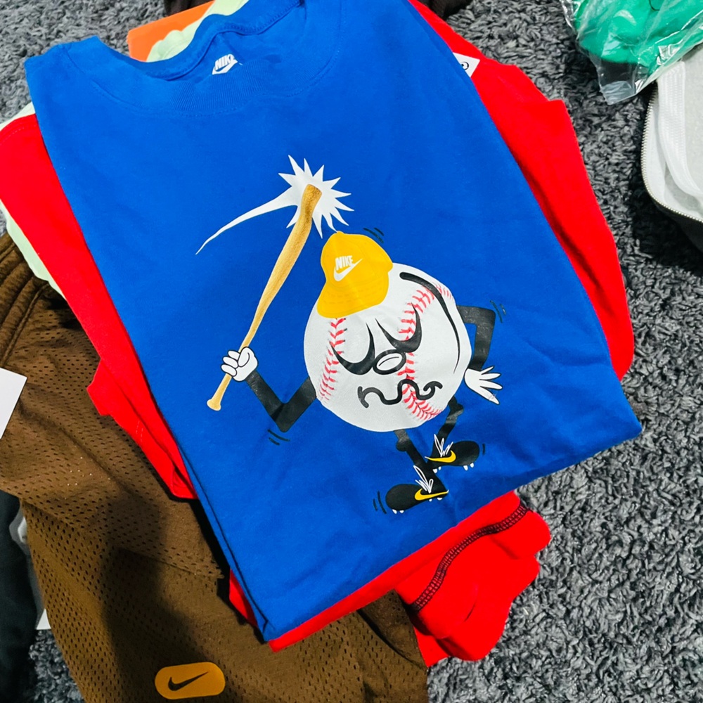 Nike Blue Kids Shirt with Baseball Graphic
